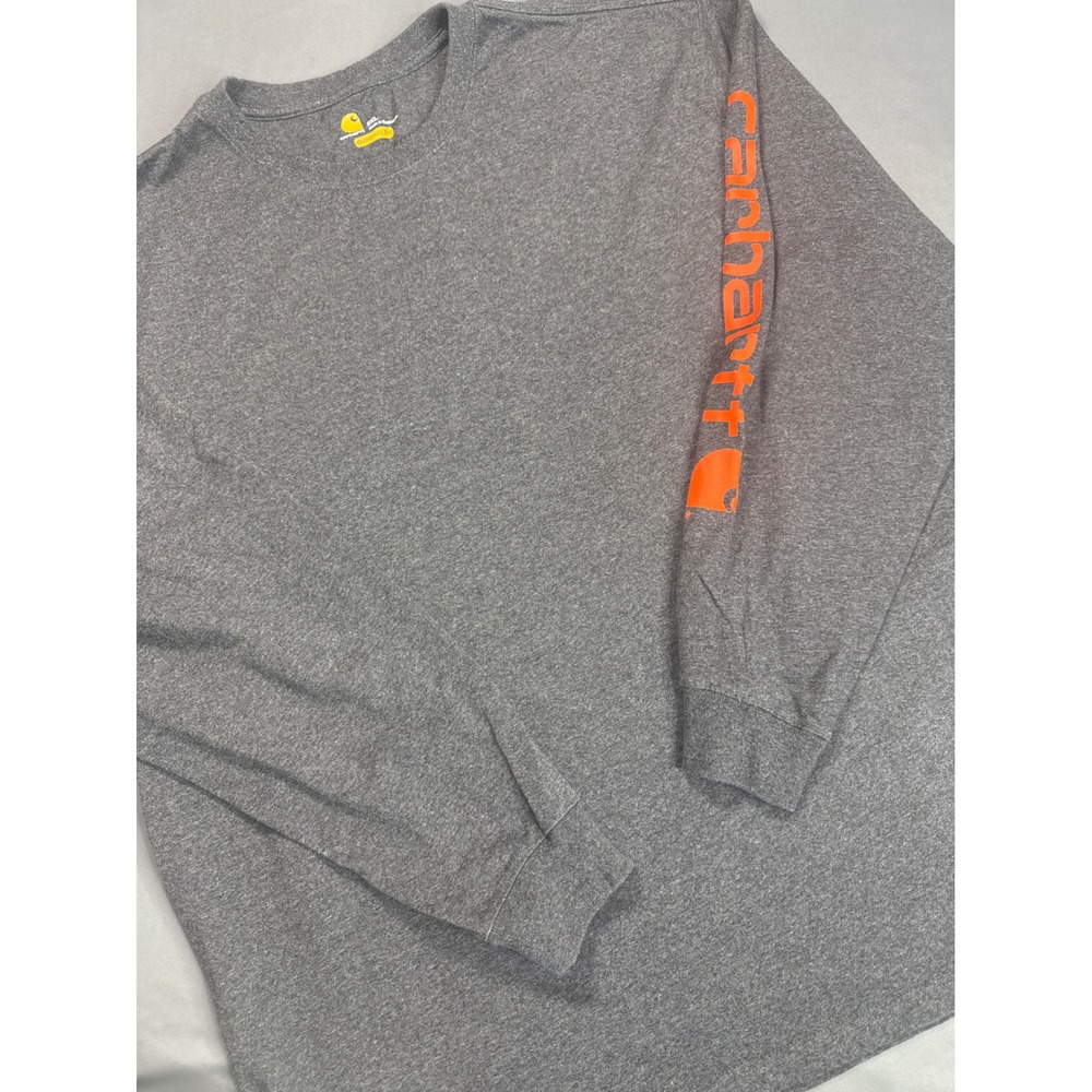 Carhartt Mens 2XL Gray Long Sleeve Graphic Logo T-Shirt Original Fit Workwear